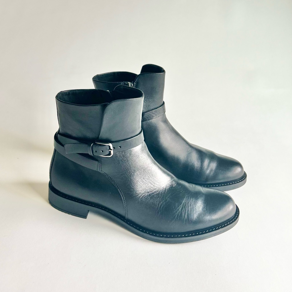 Ecco Black Genuine Leather Synthetic Outsole Buckle Ankle Boots Size Us 9.5